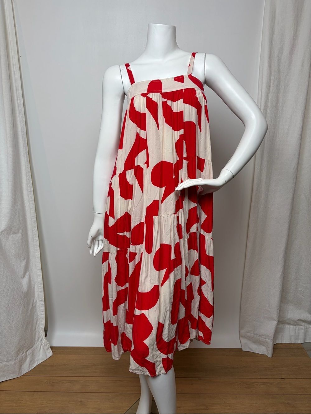 Anthropologie Abel The Label Red and White Abstract Maxi Dress Size XS Ret $168